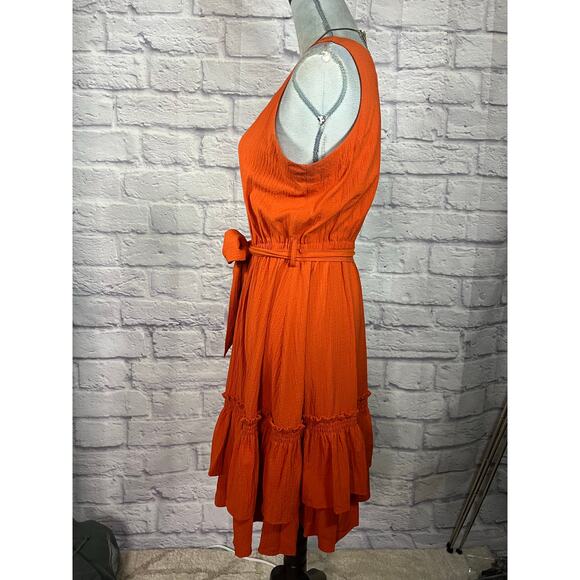 Calvin Klein Layered Ruffle Dress with Self Belted Sash Waist - Picture 2 of 7